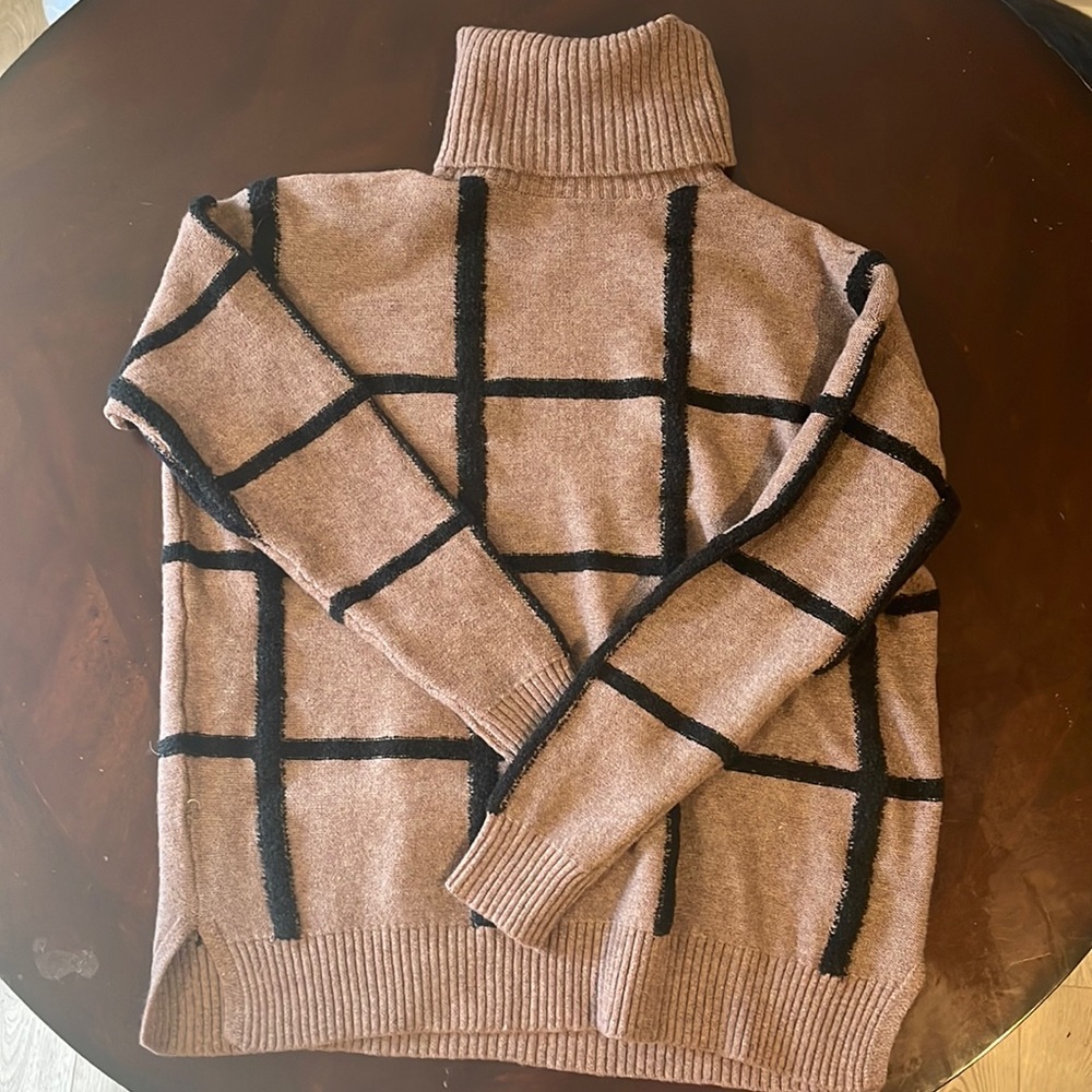 Taupe/Black turtleneck sweater